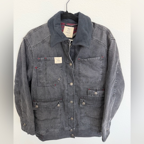 NWT We The Free Sweet Talk Oversized Denim Flannel Lined Chore Jacket XS - Picture 2 of 4